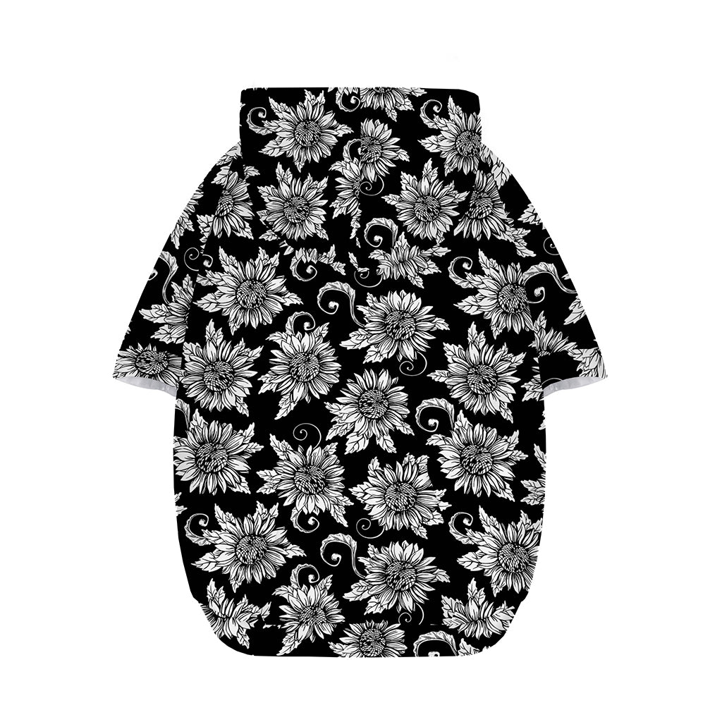 Black And White Vintage Sunflower Print Dog Zip Up Hoodie