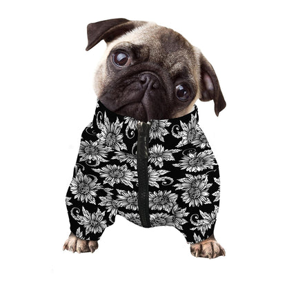 Black And White Vintage Sunflower Print Dog Zip Up Jacket
