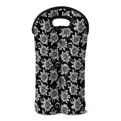 Black And White Vintage Sunflower Print Double Neoprene Wine Tote