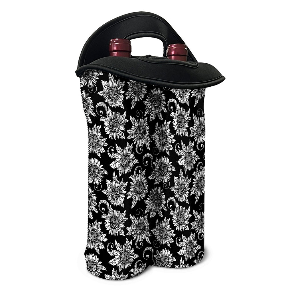 Black And White Vintage Sunflower Print Double Neoprene Wine Tote