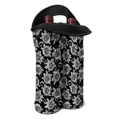Black And White Vintage Sunflower Print Double Neoprene Wine Tote