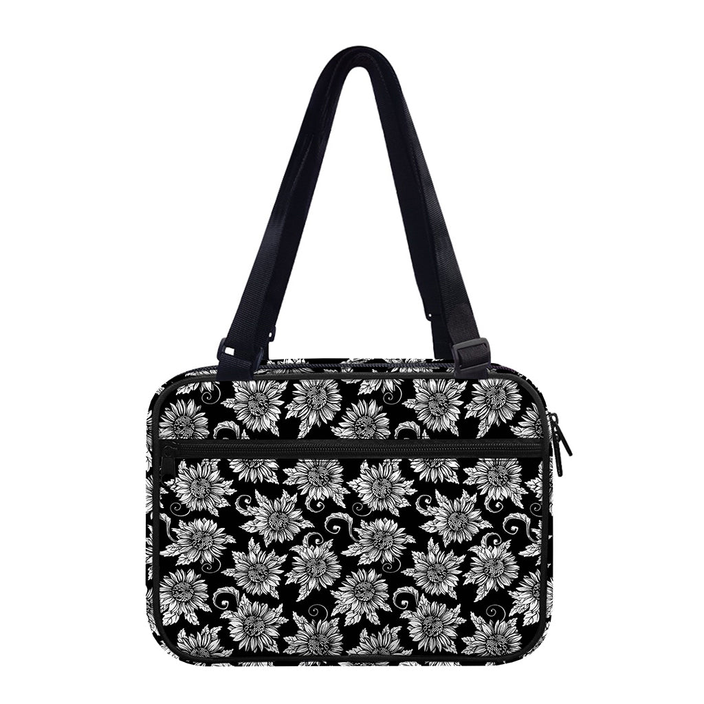 Black And White Vintage Sunflower Print Double Strap Bible Bag