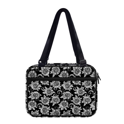 Black And White Vintage Sunflower Print Double Strap Bible Bag