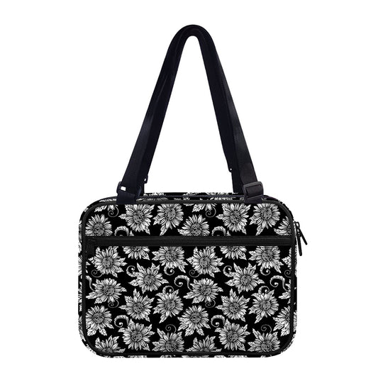 Black And White Vintage Sunflower Print Double Strap Bible Bag