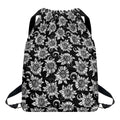 Black And White Vintage Sunflower Print Drawstring Backpack