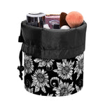 Black And White Vintage Sunflower Print Drawstring Makeup Bag