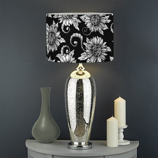 Black And White Vintage Sunflower Print Drum Lamp Shade
