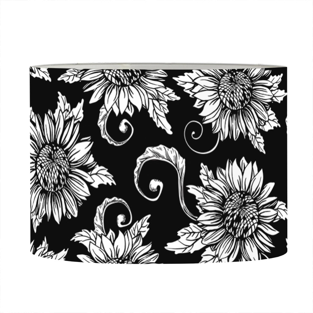 Black And White Vintage Sunflower Print Drum Lamp Shade
