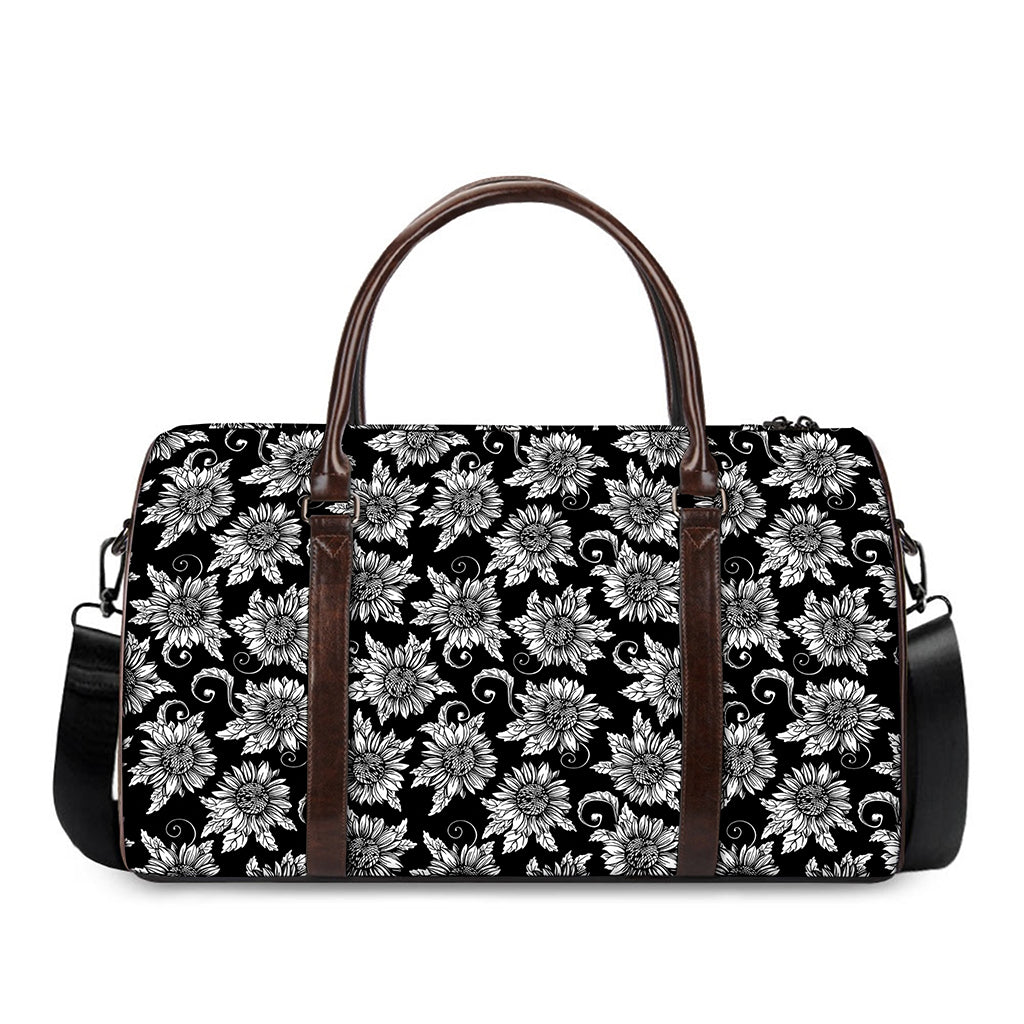 Black And White Vintage Sunflower Print Duffle Bag
