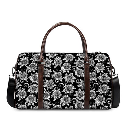 Black And White Vintage Sunflower Print Duffle Bag
