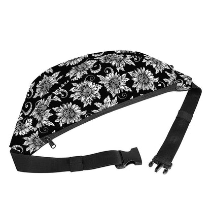 Black And White Vintage Sunflower Print Fanny Pack