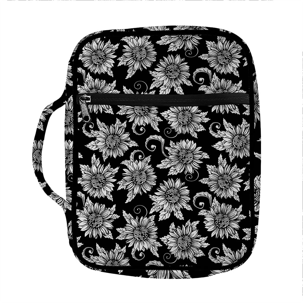 Black And White Vintage Sunflower Print Front Pocket Bible Bag