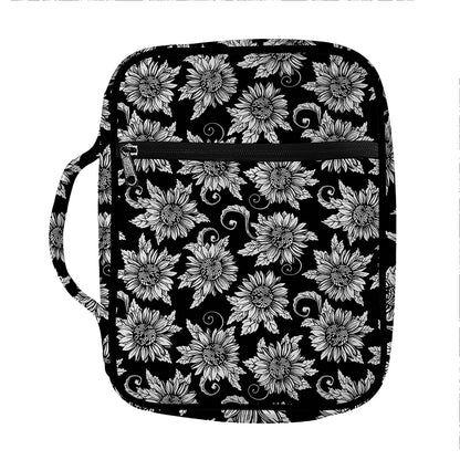 Black And White Vintage Sunflower Print Front Pocket Bible Bag