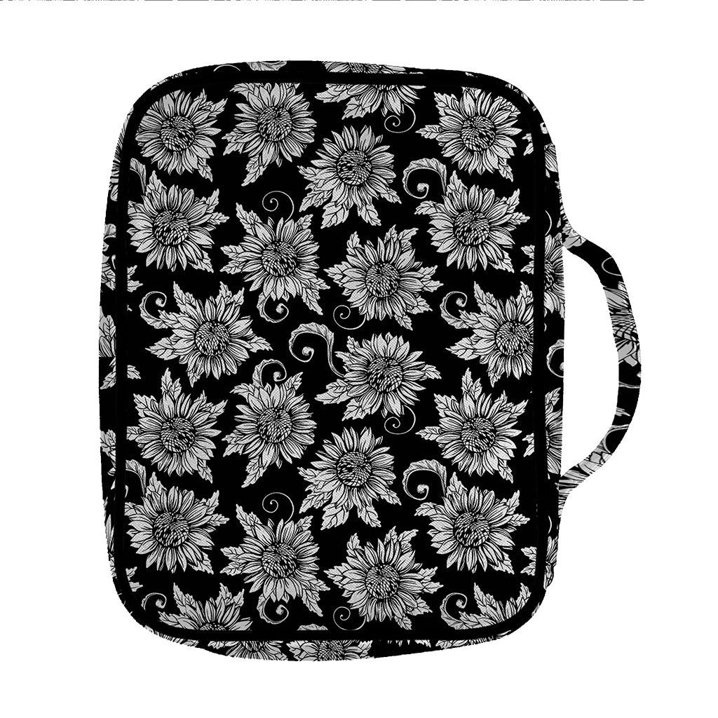 Black And White Vintage Sunflower Print Front Pocket Bible Bag