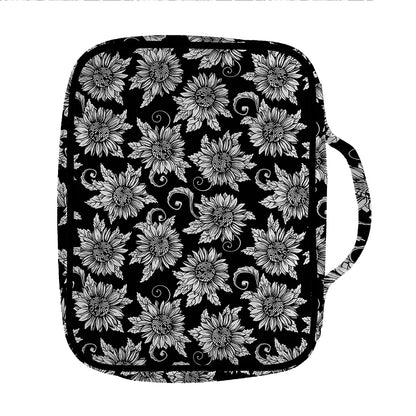 Black And White Vintage Sunflower Print Front Pocket Bible Bag