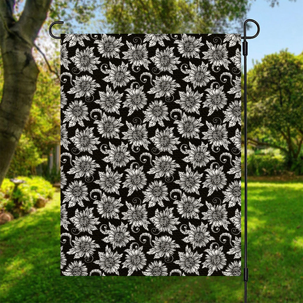 Black And White Vintage Sunflower Print Garden Flag