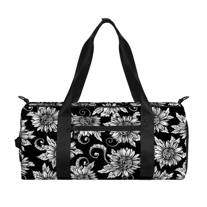 Black And White Vintage Sunflower Print Gym Bag