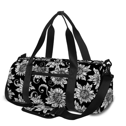 Black And White Vintage Sunflower Print Gym Bag