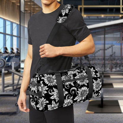 Black And White Vintage Sunflower Print Gym Bag