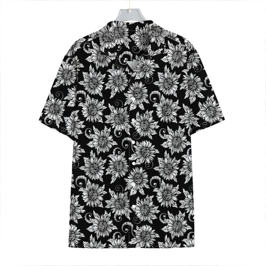Black And White Vintage Sunflower Print Hawaiian Shirt