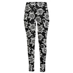 Black And White Vintage Sunflower Print High-Waisted Pocket Leggings
