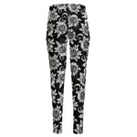 Black And White Vintage Sunflower Print High-Waisted Pocket Leggings