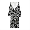 Black And White Vintage Sunflower Print Hooded Bathrobe
