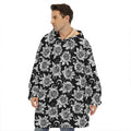 Black And White Vintage Sunflower Print Hoodie Blanket