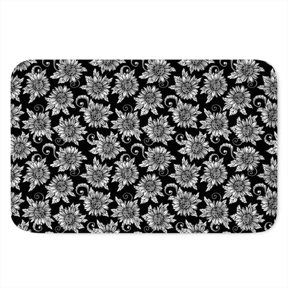 Black And White Vintage Sunflower Print Indoor Door Mat
