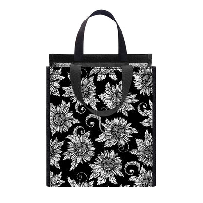 Black And White Vintage Sunflower Print Insulated Lunch Tote