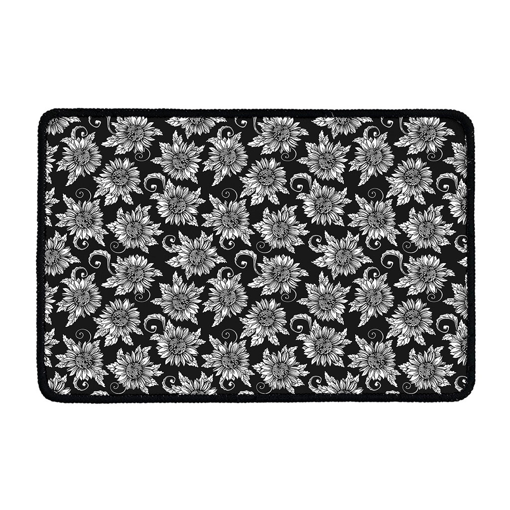 Black And White Vintage Sunflower Print Kitchen Mat