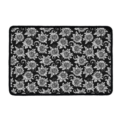 Black And White Vintage Sunflower Print Kitchen Mat