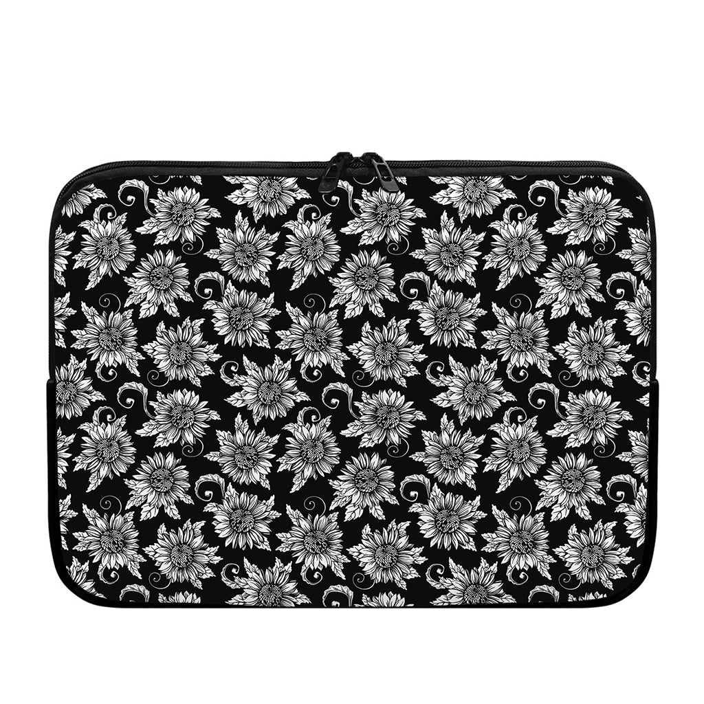 Black And White Vintage Sunflower Print Laptop Sleeve