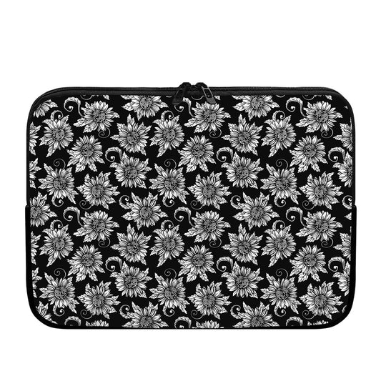 Black And White Vintage Sunflower Print Laptop Sleeve