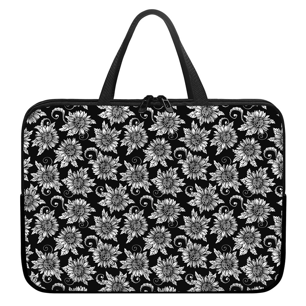 Black And White Vintage Sunflower Print Laptop Sleeve With Handle
