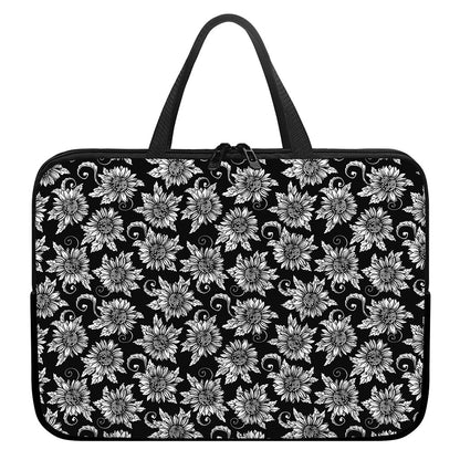 Black And White Vintage Sunflower Print Laptop Sleeve With Handle