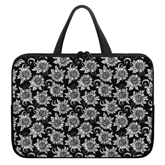 Black And White Vintage Sunflower Print Laptop Sleeve With Handle