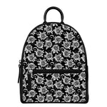 Black And White Vintage Sunflower Print Leather Backpack
