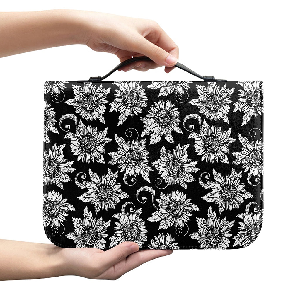Black And White Vintage Sunflower Print Leather Bible Cover