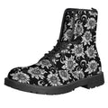 Black And White Vintage Sunflower Print Lace-Up Boots
