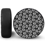 Black And White Vintage Sunflower Print Leather Spare Tire Cover