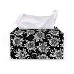 Black And White Vintage Sunflower Print Leather Tissue Box Cover