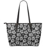 Black And White Vintage Sunflower Print Leather Tote Bag