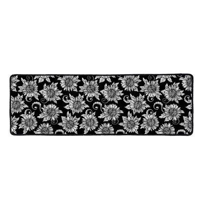 Black And White Vintage Sunflower Print Long Kitchen Mat