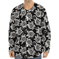 Black And White Vintage Sunflower Print Long Sleeve Baseball Jersey