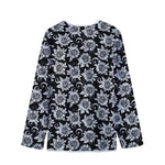 Black And White Vintage Sunflower Print Long Sleeve Short Coat