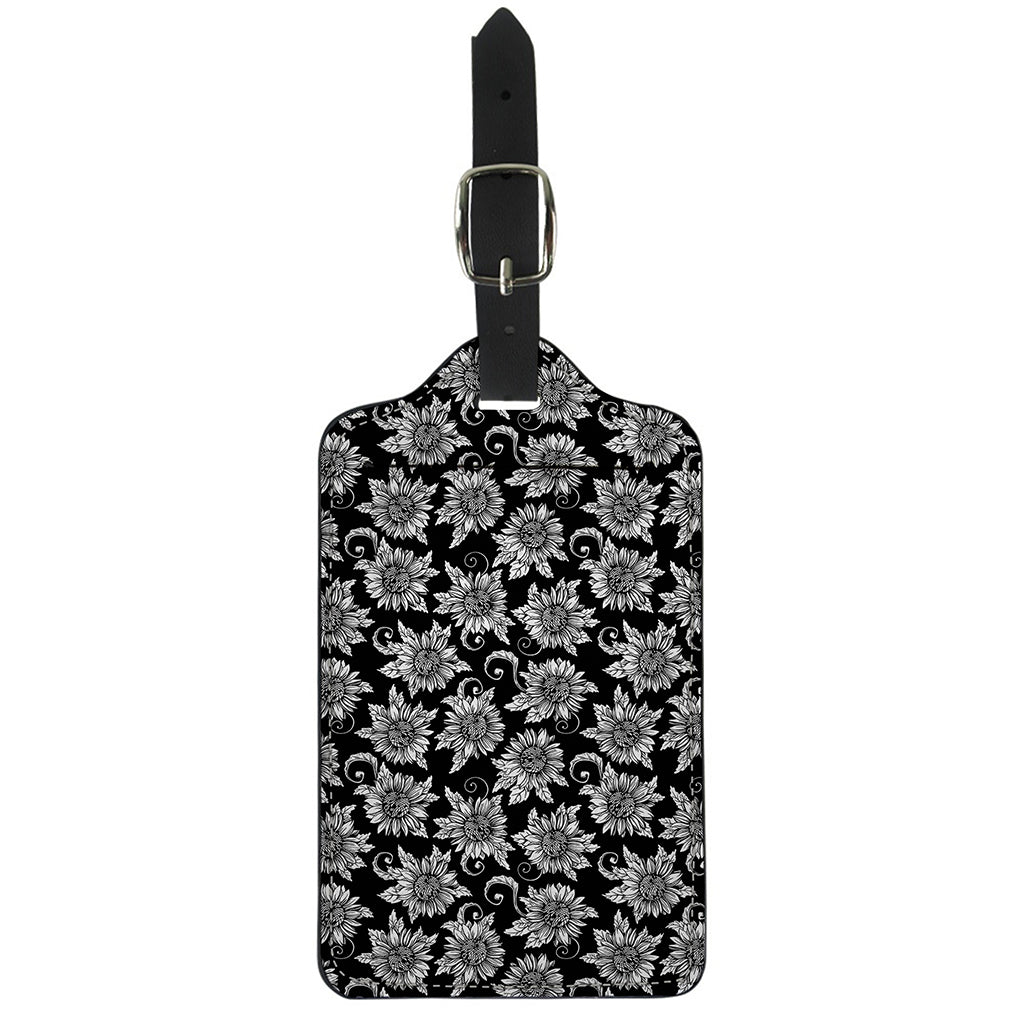 Black And White Vintage Sunflower Print Luggage Tag