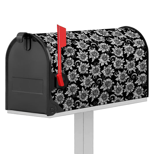 Black And White Vintage Sunflower Print Mailbox Cover