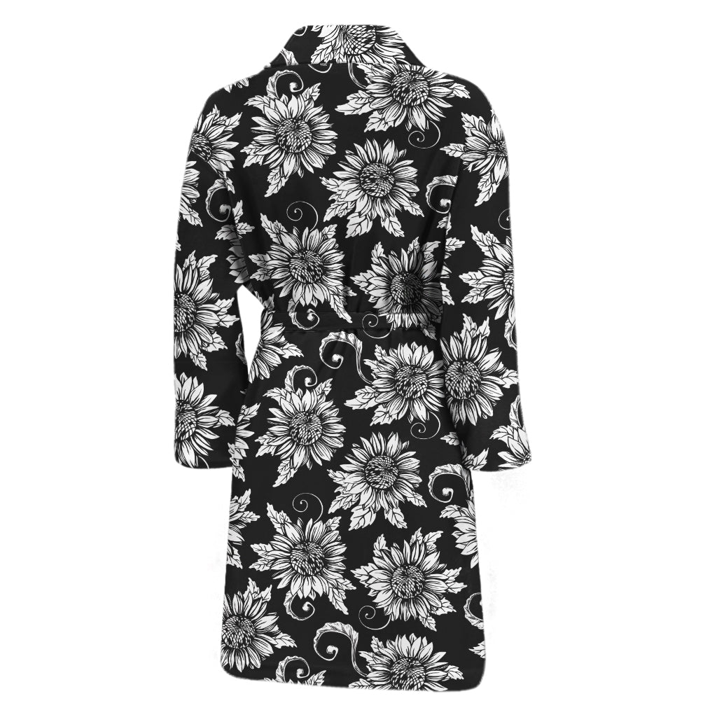 Black And White Vintage Sunflower Print Men's Bathrobe