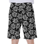 Black And White Vintage Sunflower Print Men's Beach Shorts